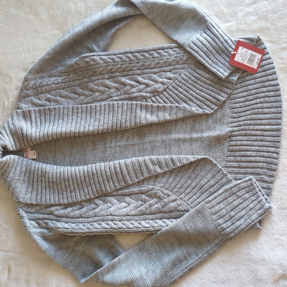 Mossino Supply Marble Grey Cable Knit Cardigan Sweater Wide Collar High Low